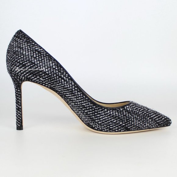 NEW JIMMY CHOO Romy 85 Metallic Tweed Pumps - Picture 1 of 11